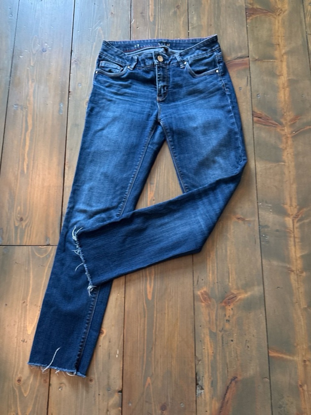 White House Black Market Dark Blue Slim Jeans with Frayed Hem